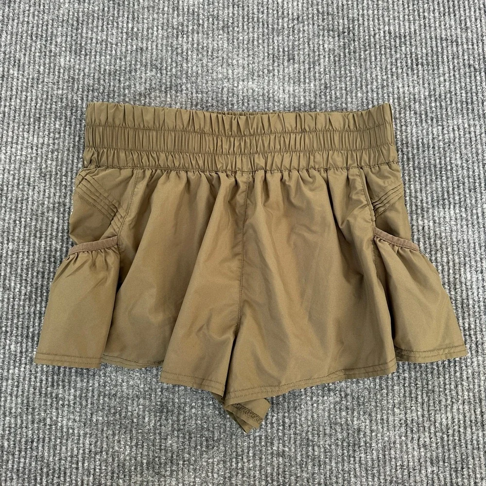 Free People Womens Get Your Flirt On Shorts Medium Brown Ruffle Smocked Waist